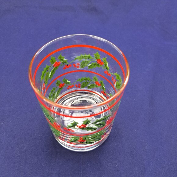 Christmas Holly Berry Old Fashioned Rocks Whisky Glass With Red Stripes - Picture 10 of 11